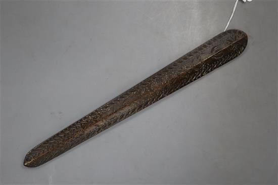 A 19th century baleen chip carved stay busk, length 17cm